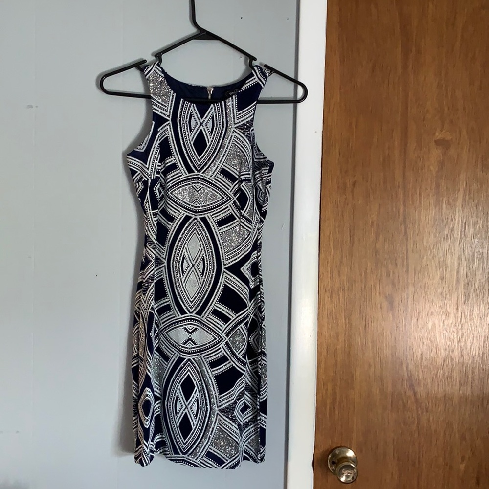 SPEECHLESS navy/silver glitter bodycon dress